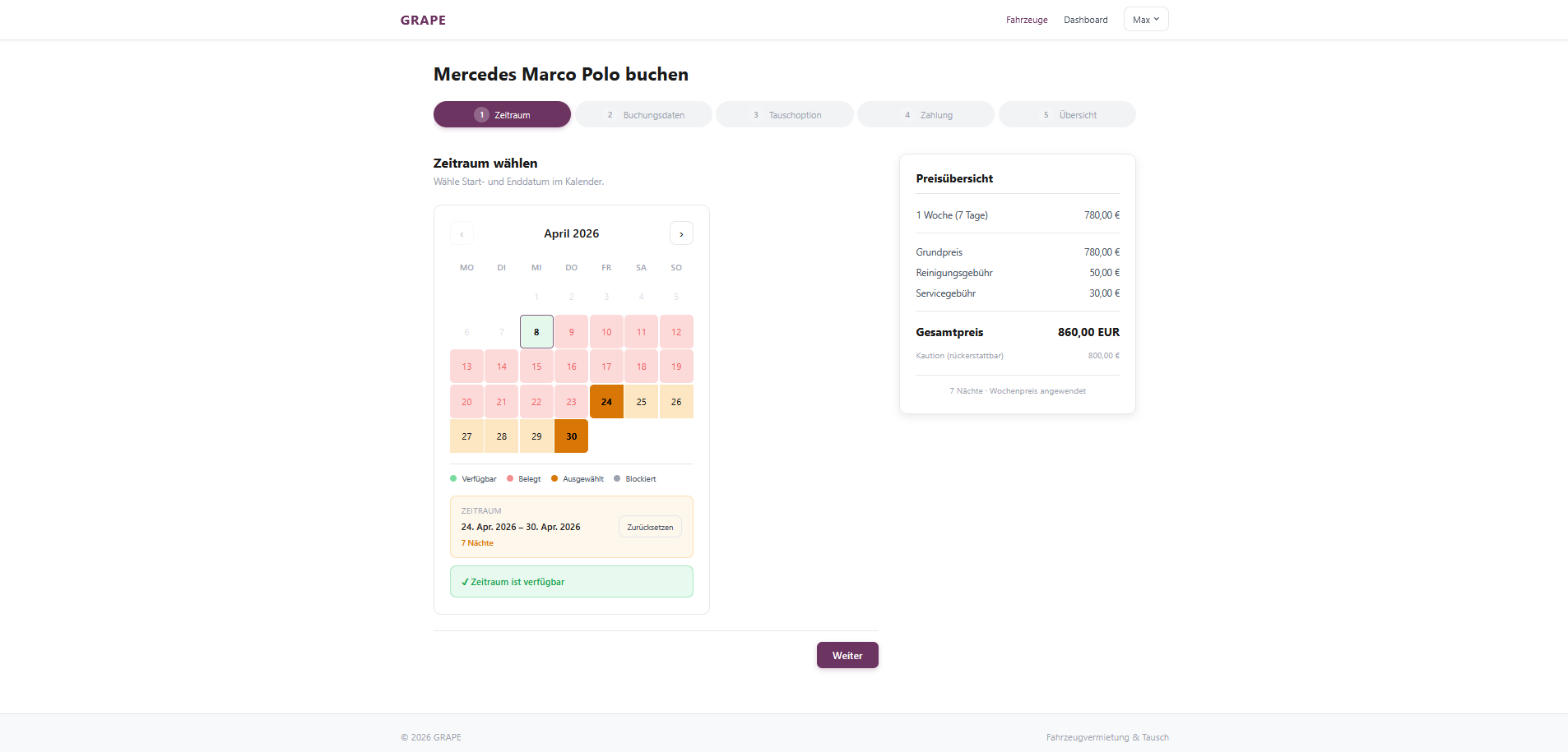 GRAPE Buchungs-Wizard