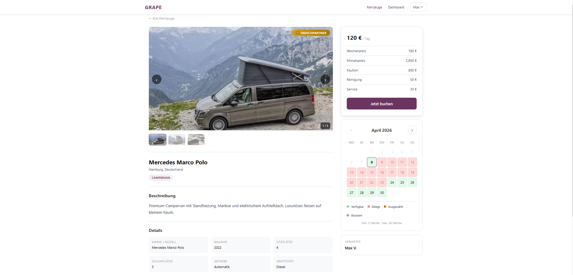 GRAPE Fahrzeugdetail